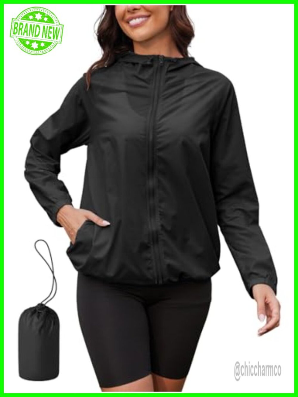 PITINAN Women's Waterproof Packable Raincoat Hooded Windbreaker